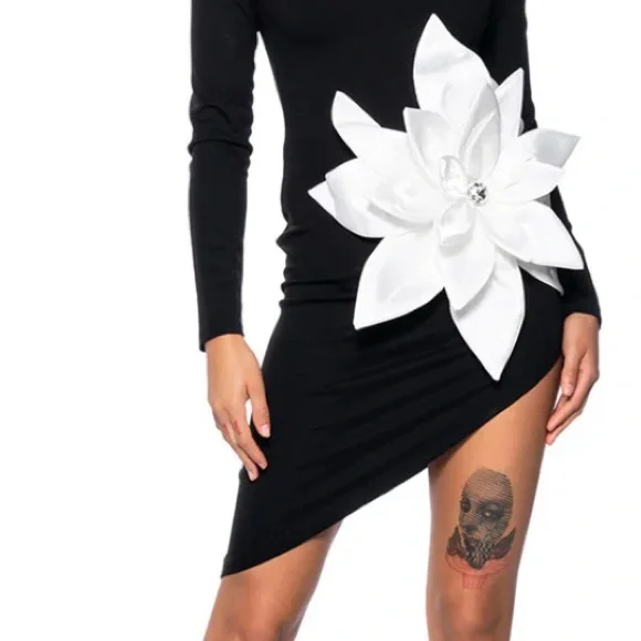 AKIRA Black Dress with White Floral Detail #86 - Picture 1 of 9